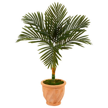 3.5' Golden Cane Artificial Palm Tree, Terra-Cotta Planter