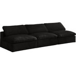 Meridian Furniture - Cozy Velvet Upholstered Comfort Modular Armless Sofa, Black - Bring home this Cozy armless sofa for a fresh new look. Embrace casual elegance with this Cozy velvet cloud-like comfort modular fiber-filled seating option. Handsome from all angles, this piece features soft black velvet upholstery to make it an easy fit in any room. This modular piece can be combined with other items in the Cozy collection to create a seating group of your dreams. The cushions on this piece are exceptionally comfortableand filled with fiber for luxury that you deserve as you rest and relax.