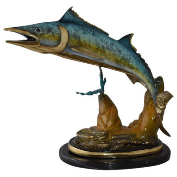 Wahoo Fish Swimming in The Ocean Bronze Statue Size: 17" x 25" x 20"H