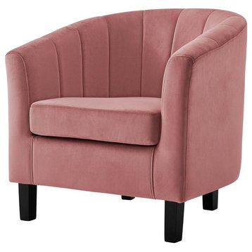 Modern Tufted Armchair Accent Chair, Velvet Rose Red