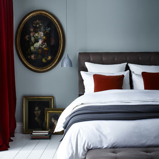 ロンドンの北欧スタイルのおしゃれな寝室 (白い床) のレイアウト