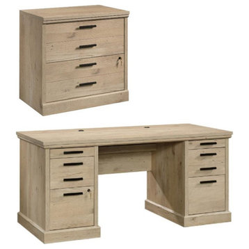 Home Square 2-Piece Set with Executive Desk & Lateral File Cabinet in Prime Oak