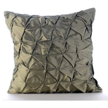 Textured Pintucks 24"x24" Taffeta Green Pillow Shams, Earthy Texture
