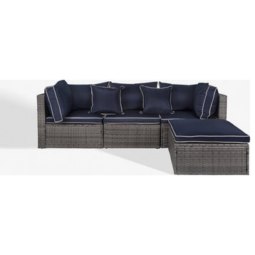 WestinTrends 4PC Outdoor Patio Sofa Sectional Set With Plush Cushions, Gray/Navy Blue