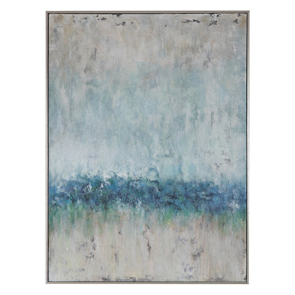 Oversize Modern Coastal Blue Green Cream Abstract Painting | Wall Art