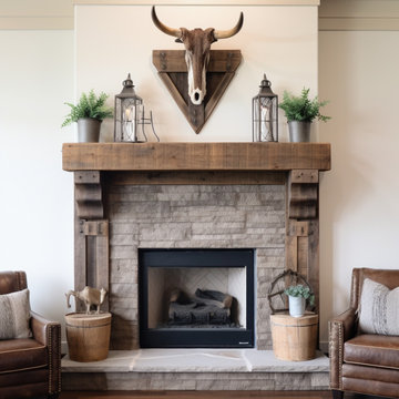 Wood Beam fireplace Mantels with Wooden Legs