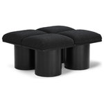Meridian Furniture - Pavilion Black Boucle Fabric Bench, Black, Black Finish, 36" W X 31" D X 17.5" H - Bring valuable seating and remarkable style to your space with this black Pavilion Boucle Fabric Bench, an exquisite balance of style and usability for the entryway, bedroom, and beyond. Crafted from oak veneer with a black finish, this bench has a 4-inch-thick seat cushion that's channel-tufted for a touch of luxury. The bench's columnar bases add a dash of Art Deco design, making it a captivating focal point in any room.