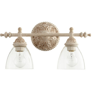 QUORUM 5257-2-70 2-Light Vanity Light, Persian White with Clear Seeded