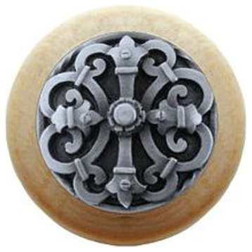 Chateau Natural Wood Knob, Unfinished With Antique-Style Pewter