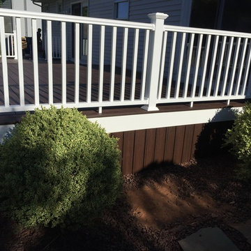 Trex Transcend decking, Picture frame, white trim, vinyl railings