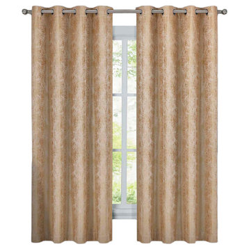 Bali 2PC Blackout Abstract Grommet Curtains, Gold, 108"x84"