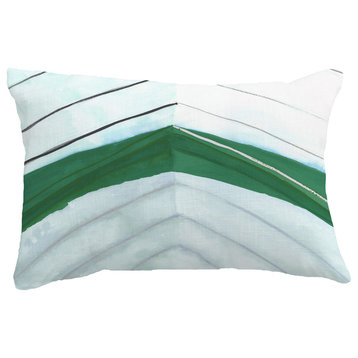 Boat Bow Center Geometric Print Throw Pillow With Linen Texture, Green, 14"x20"