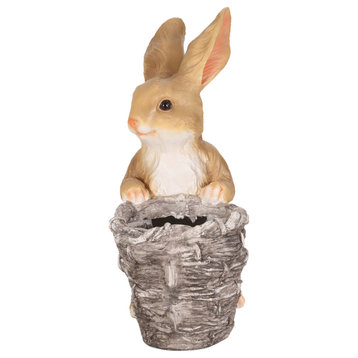 Intrare Outdoor Decorative Rabbit Planter, White and Brown