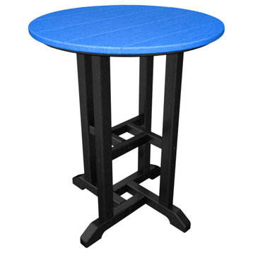 Polywood Contempo 24" Round Dining Table, Black/Pacific Blue