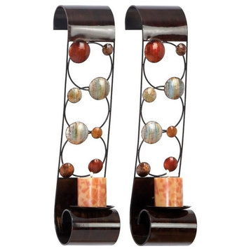 Traditional Brown Metal Wall Sconce Set 74372