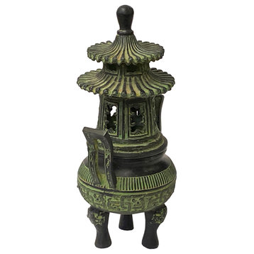 Small Chinese Green Black Ancient Pagoda Tower Incense Holder Display Hws1448B