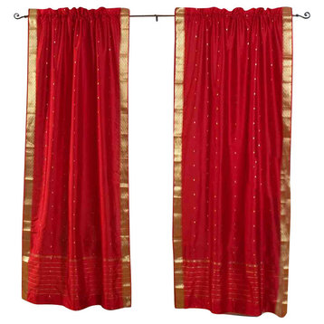 Lined-Fire Brick Rod Pocket  Sheer Sari Curtain / Drape  - 43W x 63L - Pair