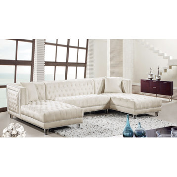 Moda Velvet Upholstered 3-Piece Sectional, Cream