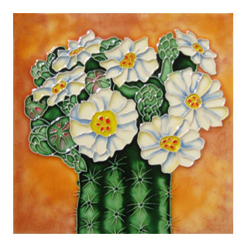 Cactus With White Flowers Tile