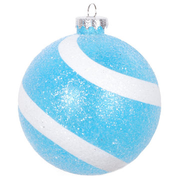 Vickerman 4" Baby Blue and White Swirl Sugar Glitter Ball Ornament, 4 per bag.