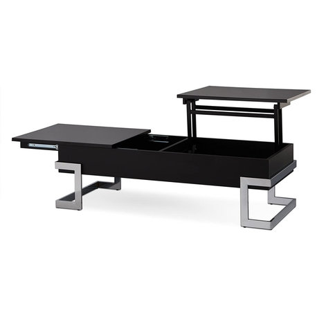 Lift Top Coffee Table with Hidden Storage and Chrome Frame Design, Black