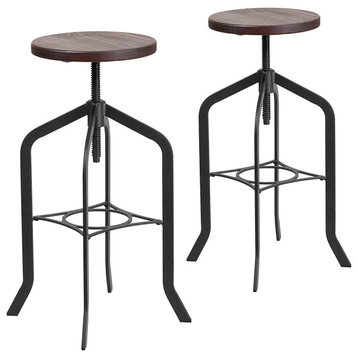 Set of 2 Industrial Bar Stool, Backless Design With Metal Frame and Round Seat