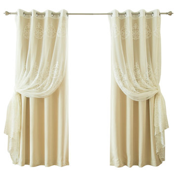 Sheer Agatha and Blackout Mix and Match Curtains, Beige, 84"