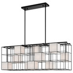 Livex Lighting - Livex Lighting Trodheim 4 Light Black Linear Chandelier - The Trondheim collection features a modern geometric design. The black finish open metal frame surrounds square off-white hand crafted hardback shades. This ten-light linear chandelier will look great in your dining area or kitchen.