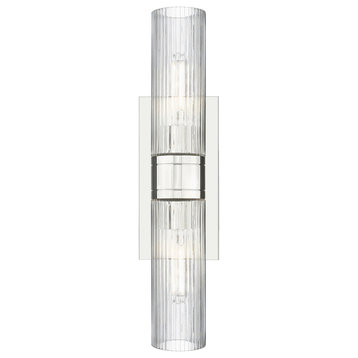 Ballston Urban 2 Light 8" Bath Vanity Light, Polished Nickel, Striped Clear