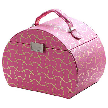 Benzara BM240928 Travel Jewelry Case, 2 Drawer Storage/Wavy Pattern, Pink