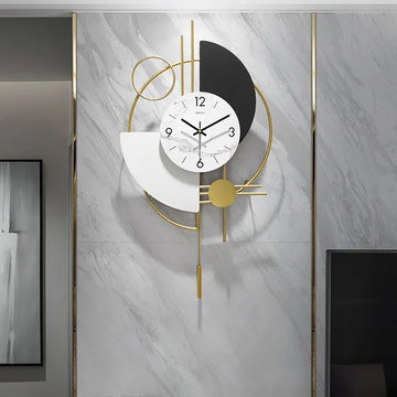 Modern 3D Round Wall Clock Decor Gold Pendulum Geometric Mute Metal Digital Home