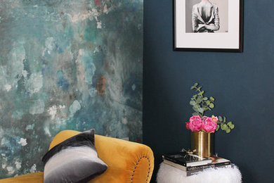 Luxurious Navy Living room with jewels bright pops of colour