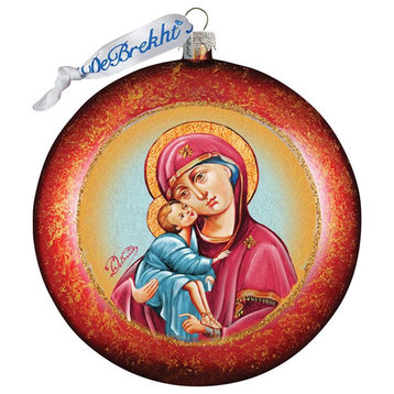 Hand Painted Mary Of Vladimir Cut Ball Glass Scenic Ornament