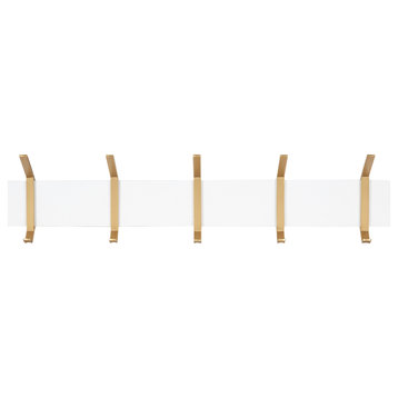 Rossmore Wood and Metal Hooks, White/Gold, 30x7x5