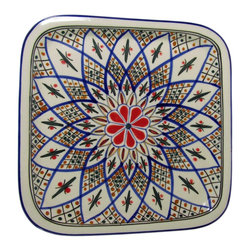 Le Souk Ceramique - Square Stoneware Platter Tabarka Design - Serving Dishes And Platters