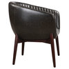 Channel Stitched Black Faux Leather Barrel Round Chair, Accent Nailhead Mincent