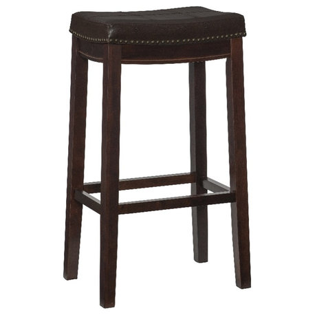 Linon Claridge Backless Bar Stool Brown Faux Leather Wood Frame in Brown Finish