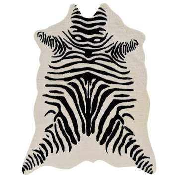 Linon Faux Hide Polyester Zebra Cowhide Area Rug in Ivory