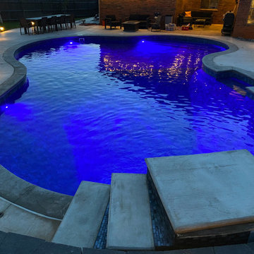 Custom Lagoon shaped polymer vinyl liner pool with Multi-level Waterfall