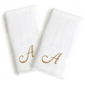Monogrammed Luxury Novelty Hand Towels, Set of 2, Gioviale Font, Gold, K