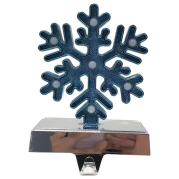 Blue and Silver LED Lighted Snowflake Christmas Stocking Holder 7"