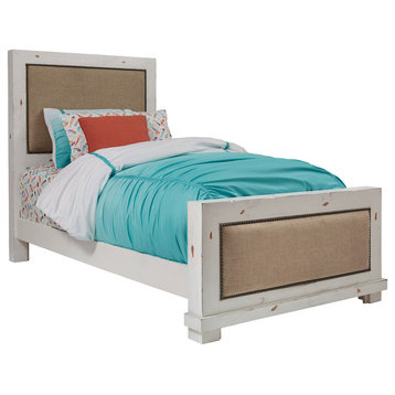 Willow Complete Bed, Distressed White, Twin, Upholstered Bed