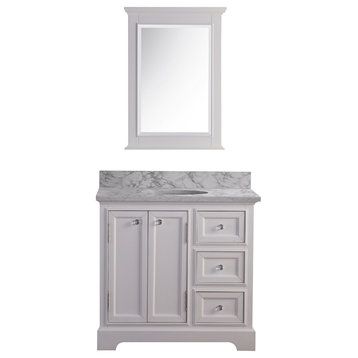 36" Wide Pure White Single Sink Bathroom Vanity, Mirror Included