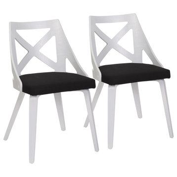 Charlotte Chair, Set of 2, White Textured Wood, Charcoal Fabric