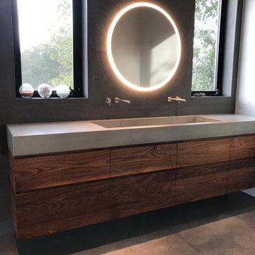 Wabi-Sabi Concrete Farmhouse Sink – Minimalist Topanga Canyon Bathroom Remodel