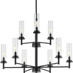 Progress Lighting - Kellwyn 9-Light Clear Glass Transitional Chandelier Light, Matte Black - Balance the best of modern and traditional with the Kellwyn Collection 9-Light Matte Black Clear Glass Transitional Chandelier Light.