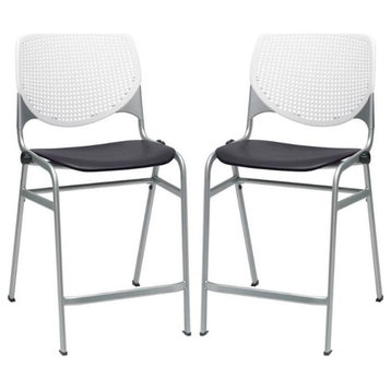 Home Square Plastic Counter Stool in White/Black - Set of 2