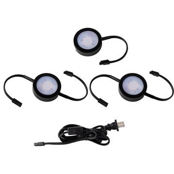 LED Puck Light, Black, 2-Double and Single 6" Lead Wire/6' Power Cord
