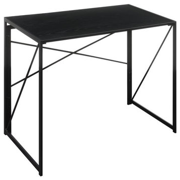 Convenience Concepts Xtra Folding Desk in Black Wood Top and Black Metal Frame