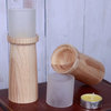 Handmade Cylinder Wooden Candle Holder With Glass Shade Set of 2